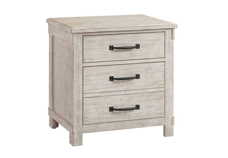Elements Scott White Three Drawer Nightstand Within Black Metal And White Linen Ottomans Set Of  (View 9 of 20)