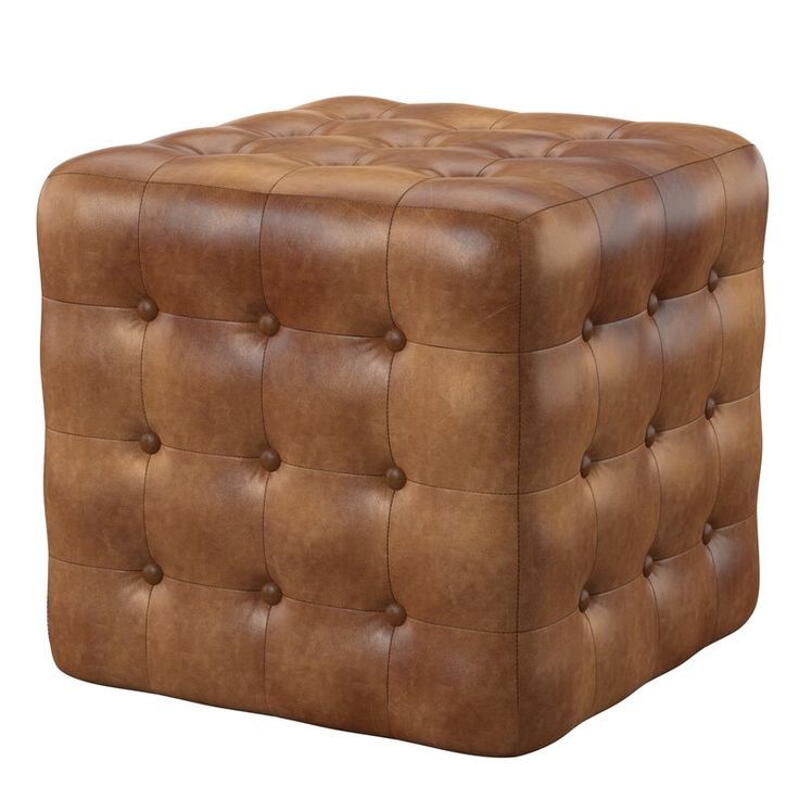 Elgin 16" Genuine Leather Tufted Square Cube Ottoman | Cube Ottoman Regarding Twill Square Cube Ottomans (Gallery 19 of 20)