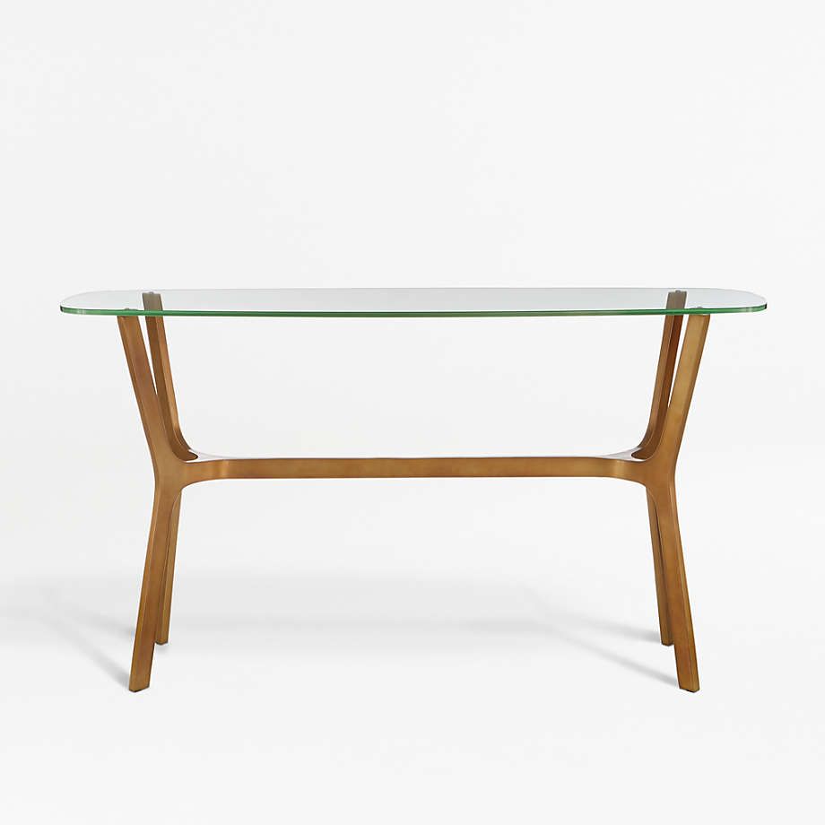 Elke Glass Console Table With Brass Base + Reviews | Crate And Barrel Pertaining To Yellow And Black Console Tables (View 19 of 20)