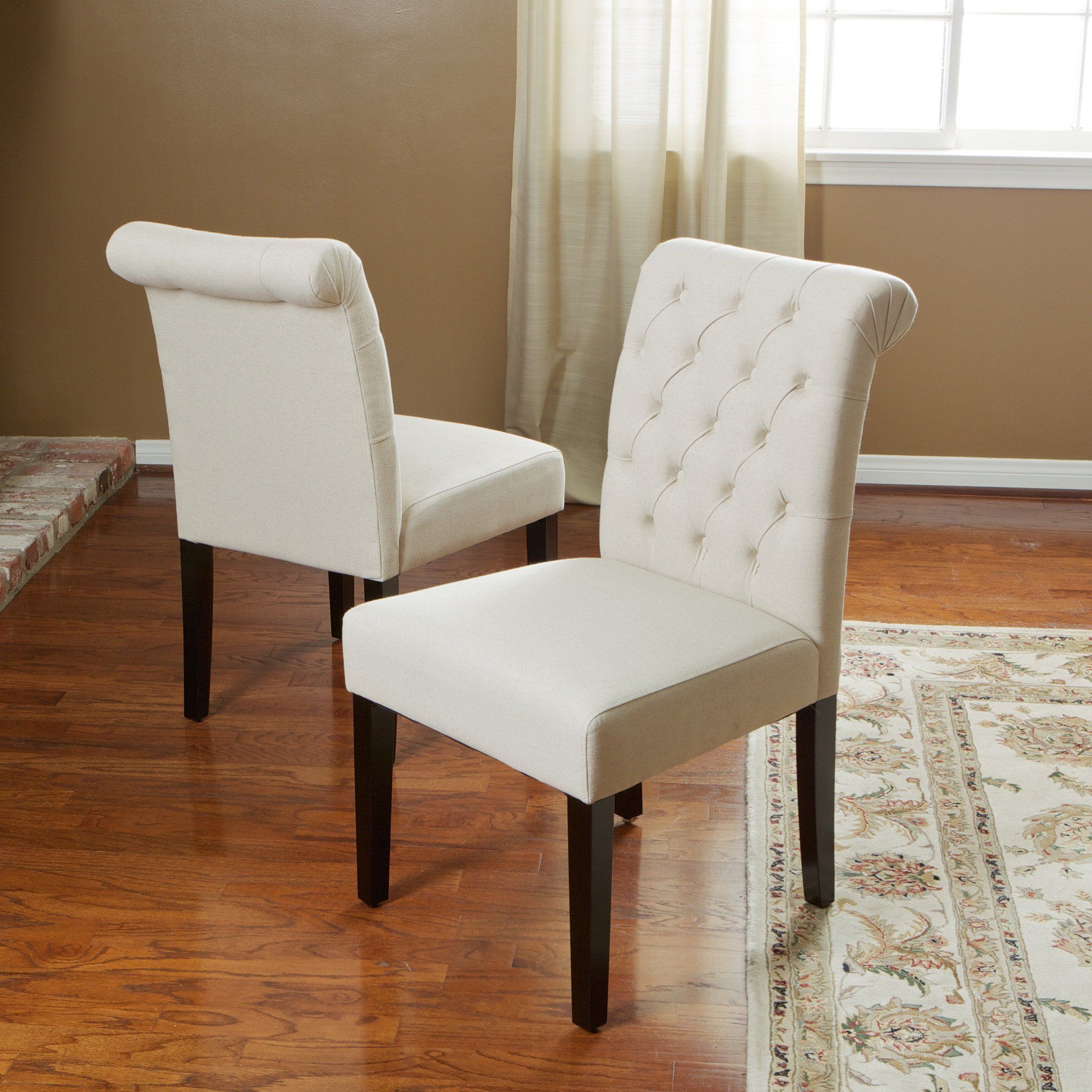 Elmerson Tufted Ivory Fabric Dining Chair (set Of 2) | Fabric Dining Throughout Ivory Button Tufted Vanity Stools (View 16 of 20)