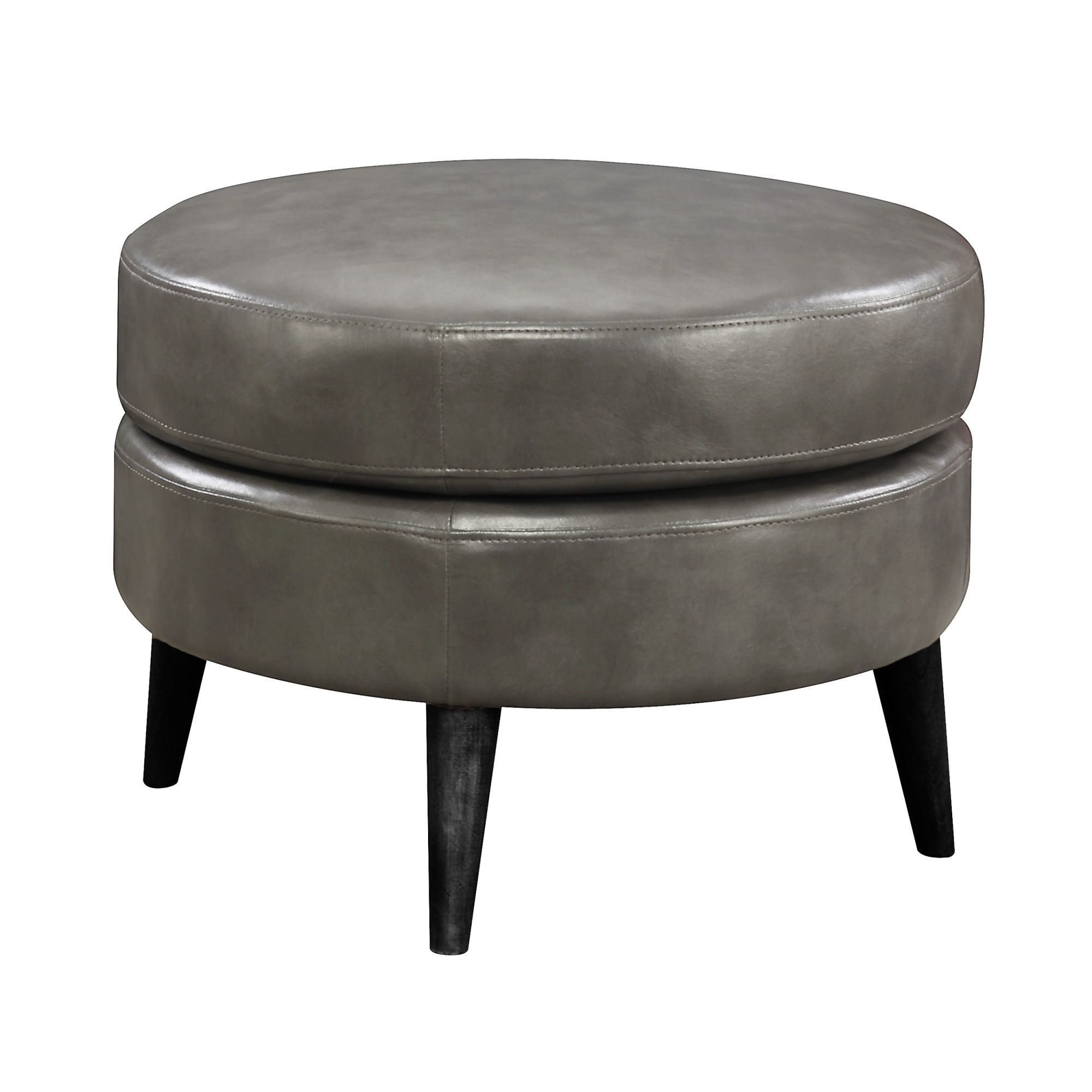 Emerald Home Oscar Gray Ottoman With Faux Leather Upholstery, Fixed For Medium Gray Leather Pouf Ottomans (View 15 of 20)