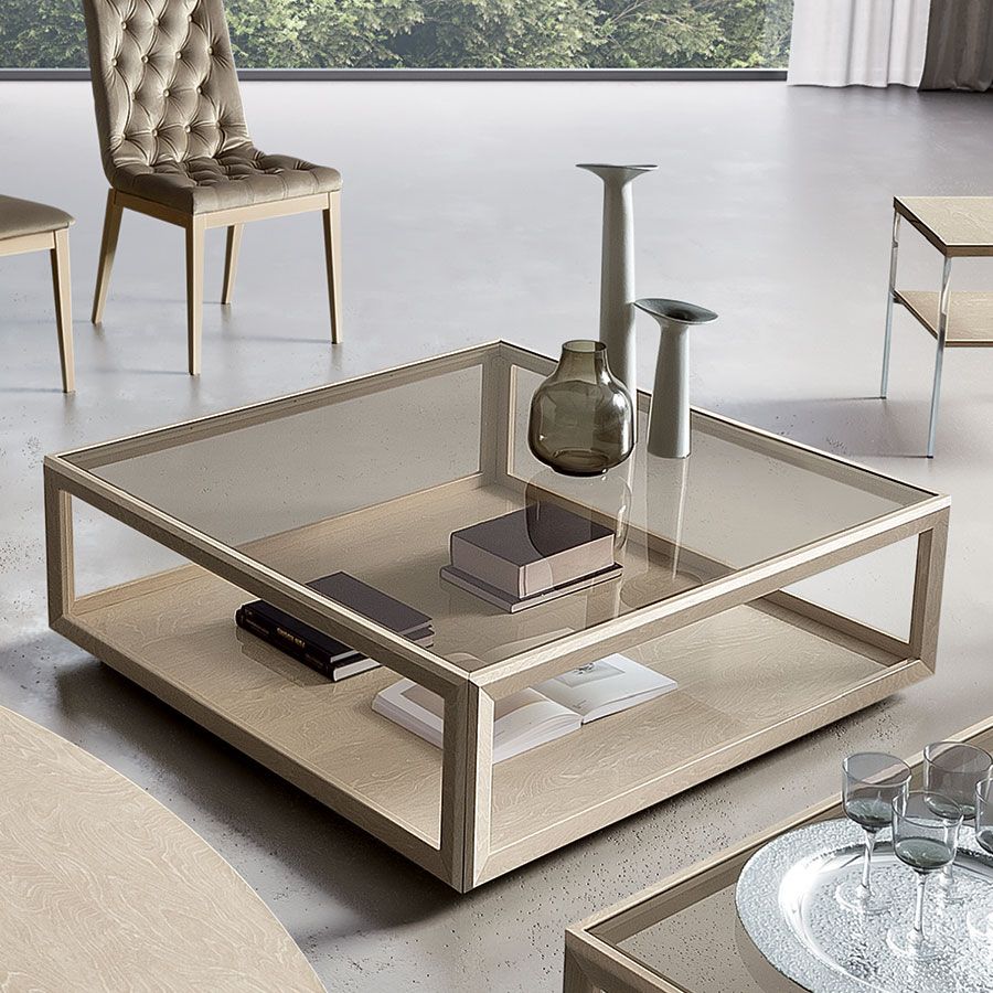 Emilia Ivory Birch Glass Square Coffee Table – Lycroft Interiors Throughout Espresso Wood And Glass Top Console Tables (View 5 of 20)