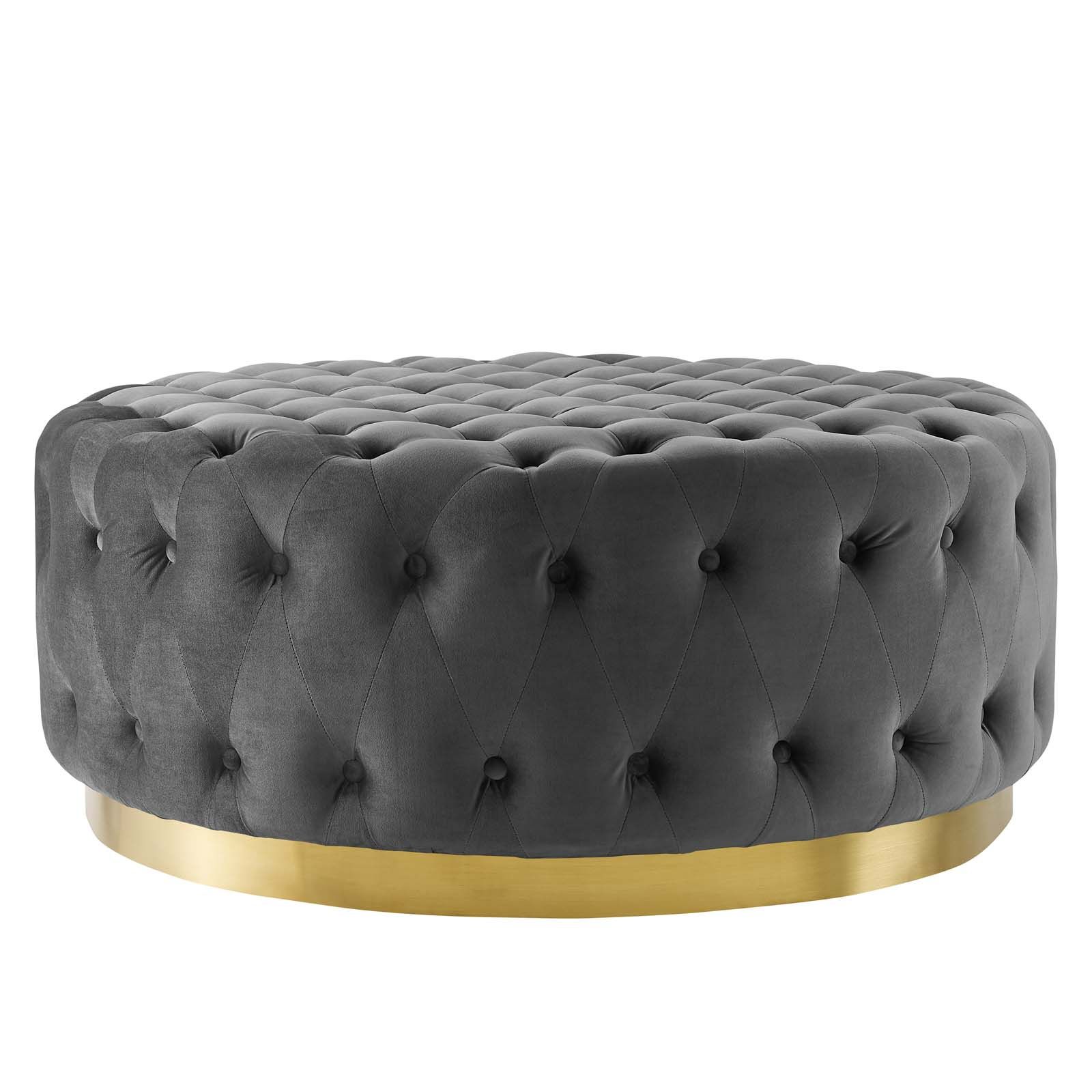 Ensconce Tufted Performance Velvet Round Ottoman Gray Intended For Gray Velvet Ottomans With Ample Storage (View 15 of 20)