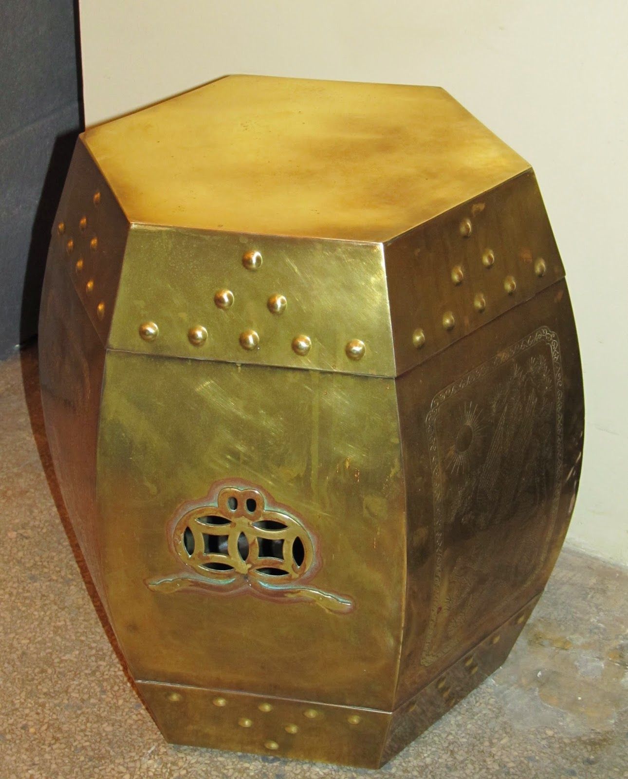 Era Antiques: Vintage Brass Chinese Garden Stool For That "hollywood With Regard To Espresso Antique Brass Stools (View 19 of 20)
