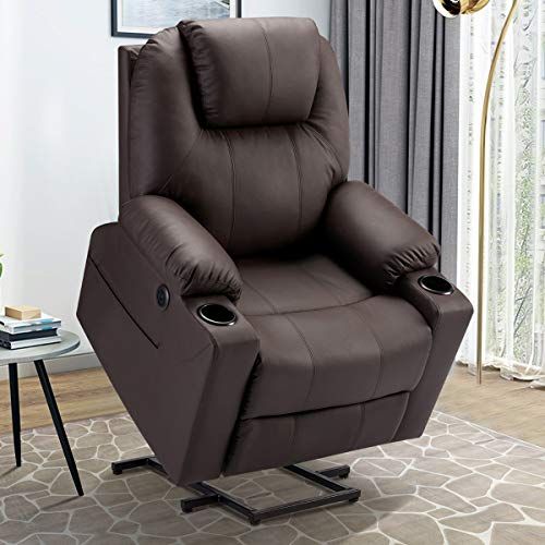 Esright Electric Power Recliner Lift Chair Faux Leather Electric Pertaining To Black Faux Leather Usb Charging Ottomans (View 2 of 20)