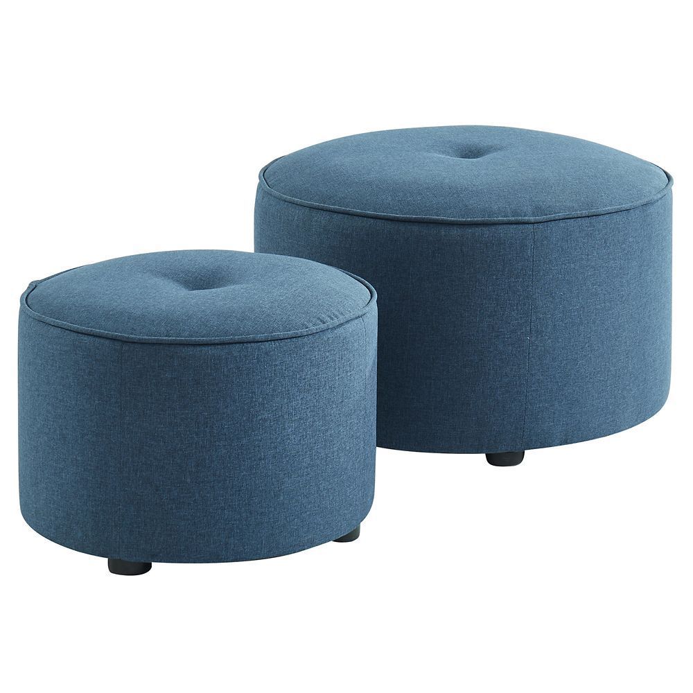 Etro 2pc Ottoman Blue | Upholstered Ottoman, Ottoman, Tufted Ottoman With Navy And Light Gray Woven Pouf Ottomans (View 12 of 20)