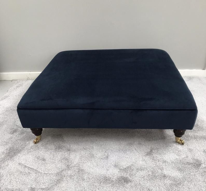 Extra Large Navy Ottoman Coffee Table Footstool Plush | Etsy | Ottoman With Regard To Fabric Oversized Pouf Ottomans (View 11 of 20)