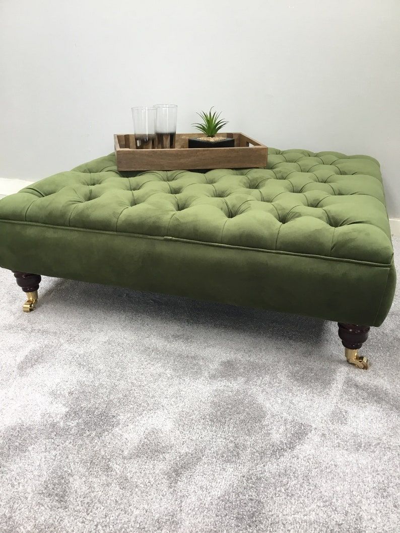 Extra Large Vine Green Footstool Coffee Table Ottoman | Etsy With Regard To Green Fabric Oversized Pouf Ottomans (View 6 of 20)