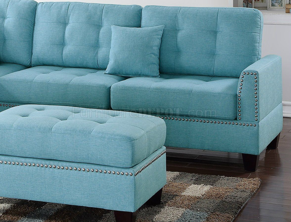 F6505 Sectional Sofa In Light Blue Fabricboss W/ Ottoman Pertaining To Blue Fabric Nesting Ottomans Set Of  (View 14 of 20)