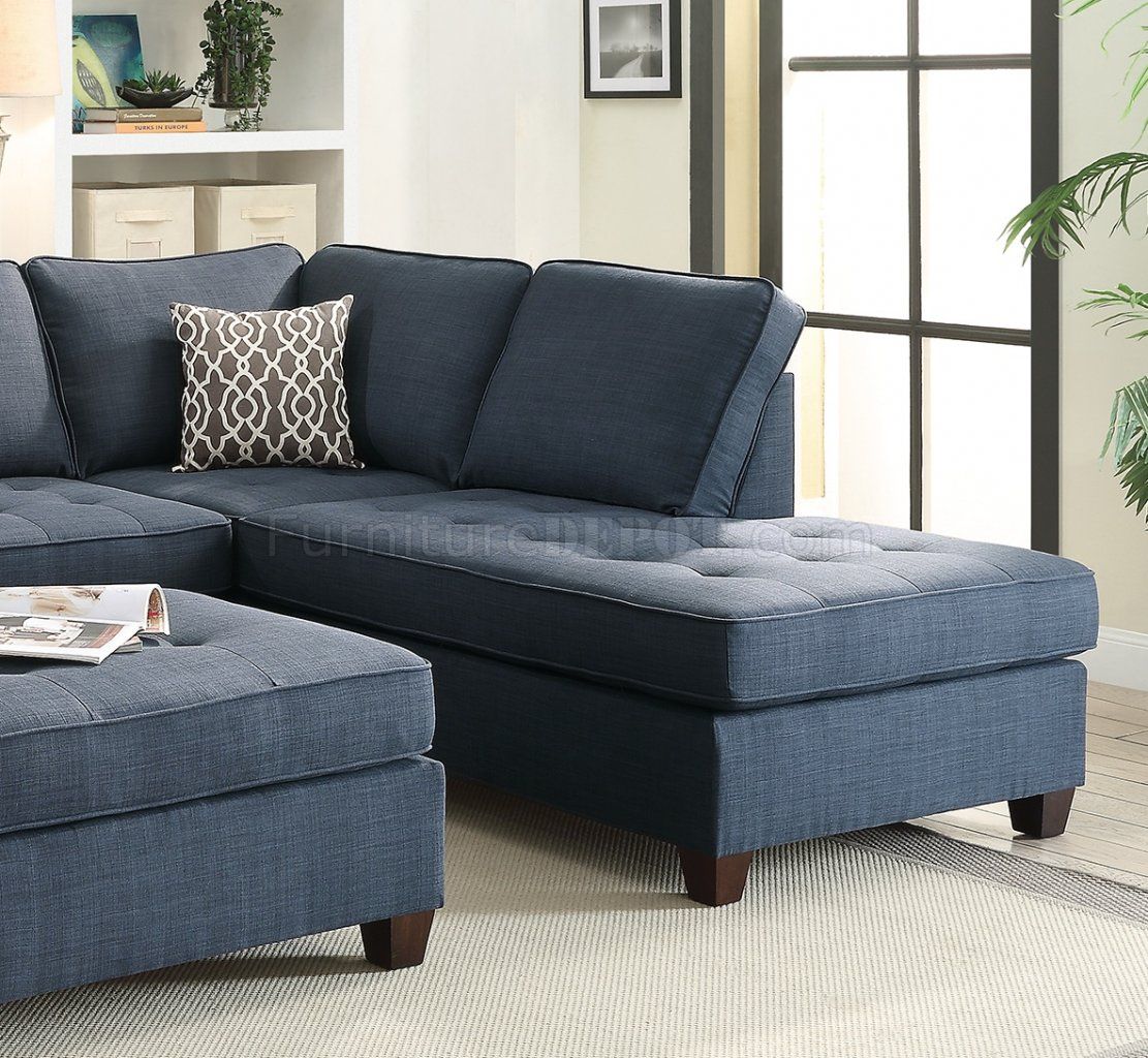 F6989 Sectional Sofa In Dark Blue Fabricboss Within Dark Blue Fabric Banded Ottomans (View 2 of 20)