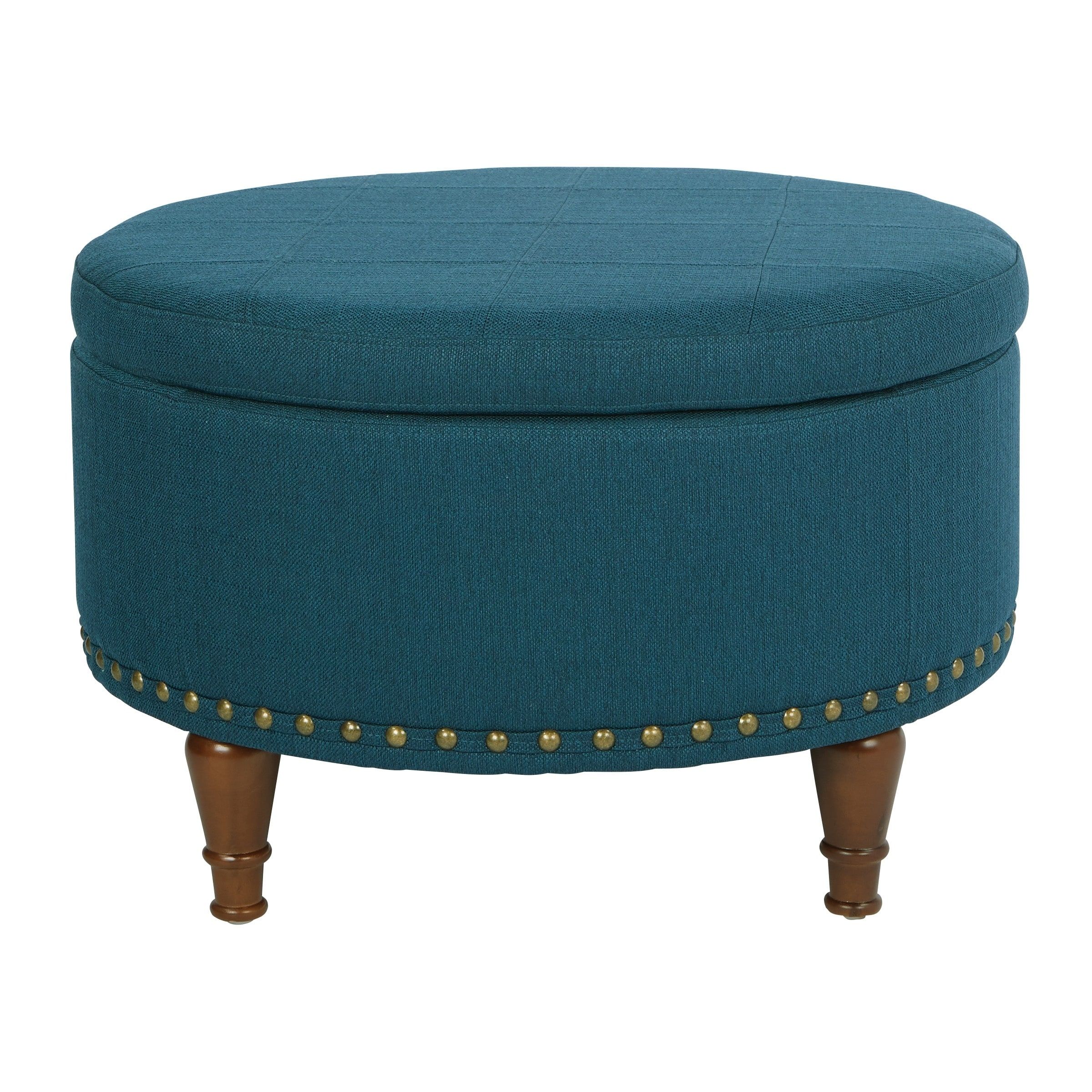 Fabric Alloway Storage Ottoman With Bronze Nailheads Medium | Ebay Within Caramel Leather And Bronze Steel Tufted Square Ottomans (View 11 of 20)