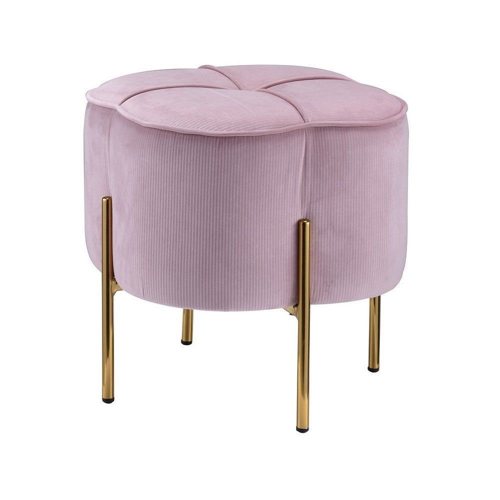 Fabric Upholstered Ottoman With Sleek Straight Legs, Pink And Gold Regarding Pink Fabric Banded Ottomans (View 8 of 20)