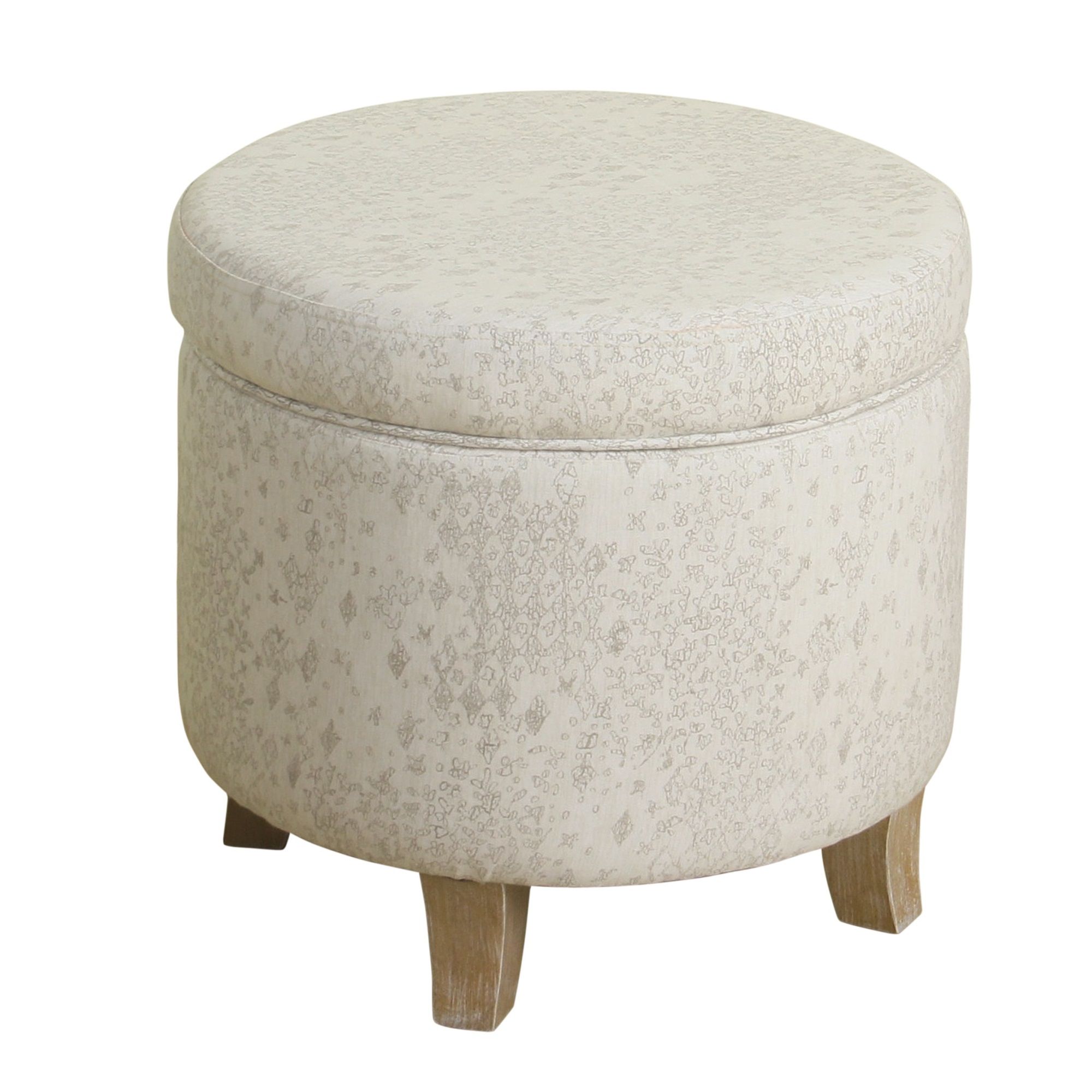 Fabric Upholstered Round Wooden Ottoman With Lift Off Lid Storage, Gray Inside Round Pouf Ottomans (View 11 of 20)