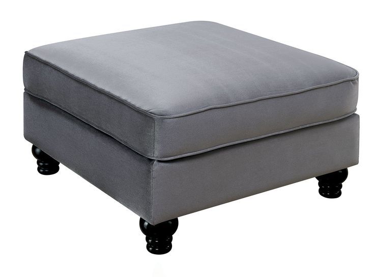 Fabric Upholstered Wooden Ottoman With Turned Legs, Gray And Brown With Regard To Gray And White Fabric Ottomans With Wooden Base (View 8 of 17)