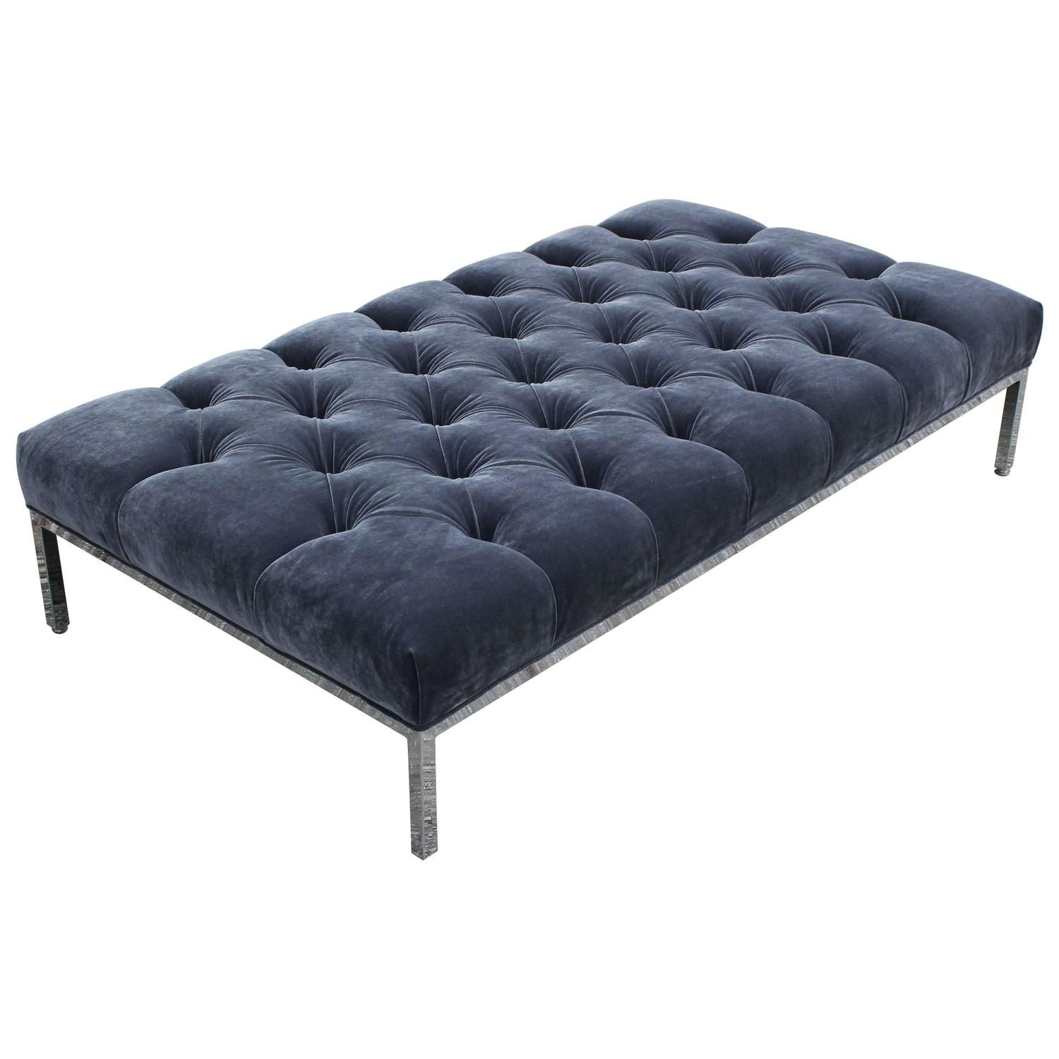 Fabulous Deeply Tufted Grey Velvet Ottoman Bench Or Coffee Table For Throughout Tufted Gray Velvet Ottomans (Gallery 19 of 20)
