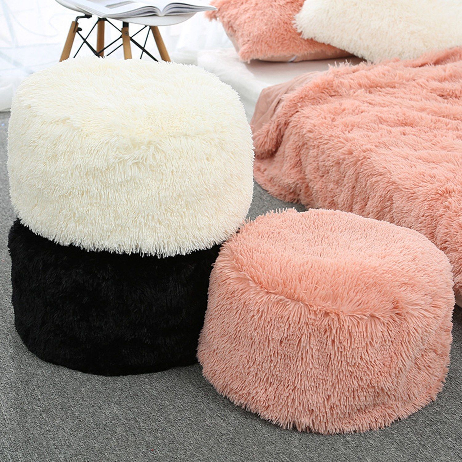Faux Fur Inflatable Chair Sofa Stool Pluffy Foot Rest Footstool For For White Faux Fur Round Accent Stools With Storage (View 11 of 20)