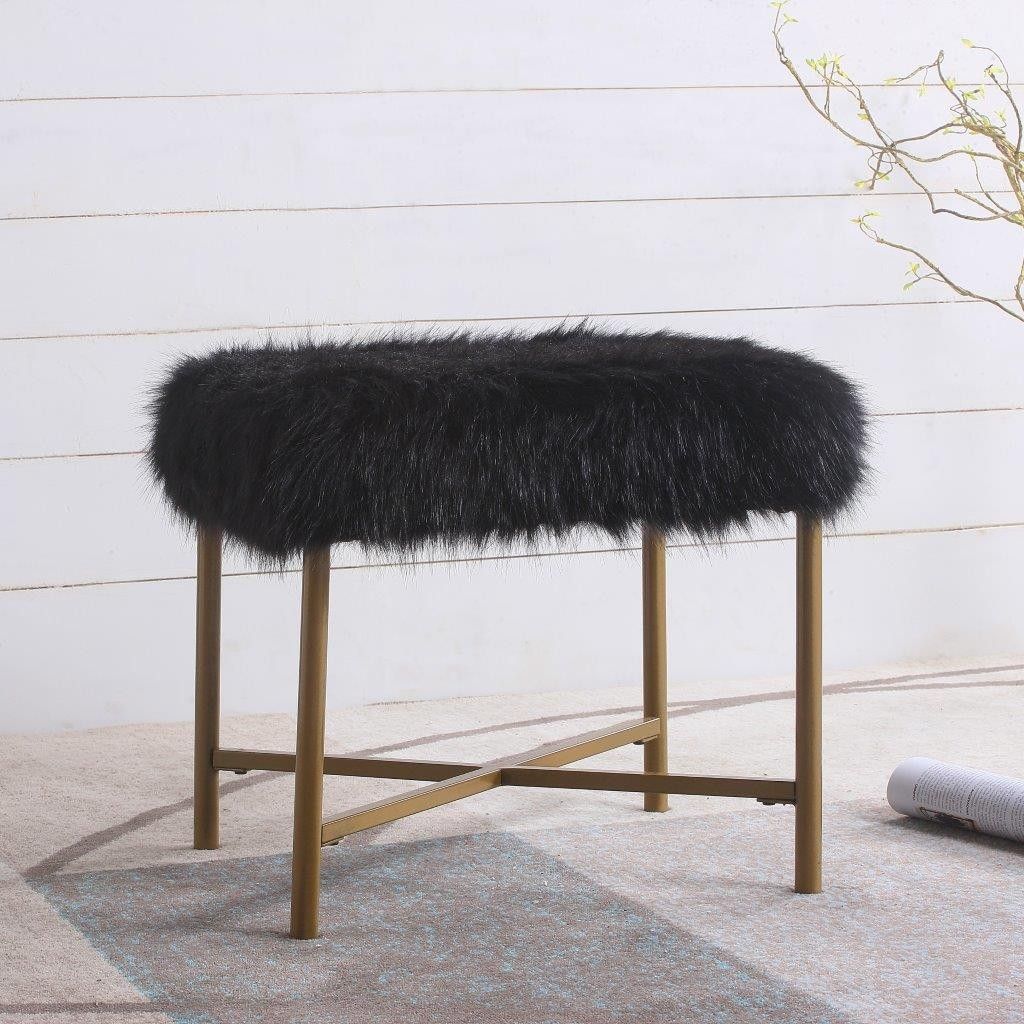 Faux Fur Square Ottoman Black – 1stopbedrooms (View 3 of 20)