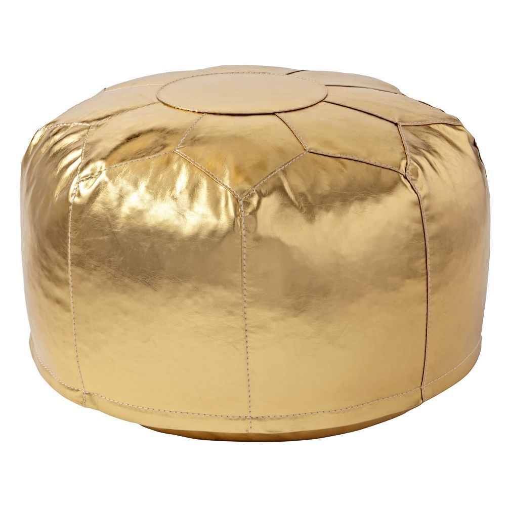 Faux Leather Gold Mini Pouf | The Land Of Nod | Faux Leather Ottoman With Gold Faux Leather Ottomans With Pull Tab (View 12 of 20)