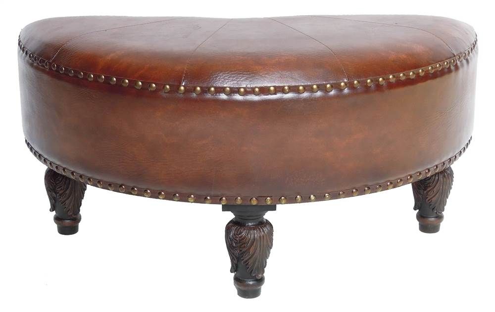 Faux Leather Half Moon Brown Ottoman – Walmart – Walmart Regarding Dark Brown Leather Pouf Ottomans (View 16 of 20)