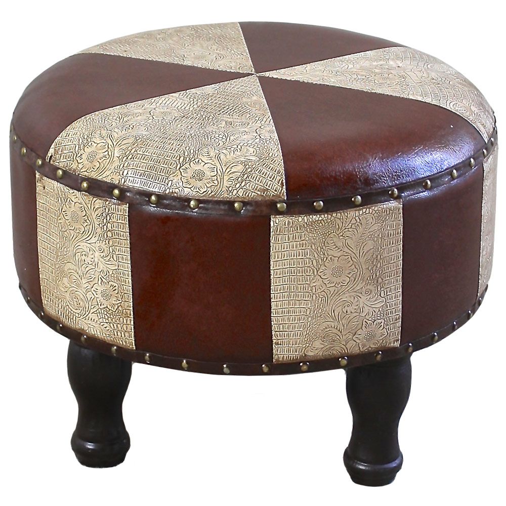 Faux Leather Round Stool In Ottomans Regarding Brown Leather Hide Round Ottomans (View 13 of 20)