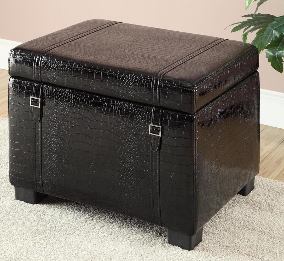 Faux Leather Storage Ottoman In Black Crocodile | Walmart Canada Within Black Faux Leather Storage Ottomans (View 12 of 20)