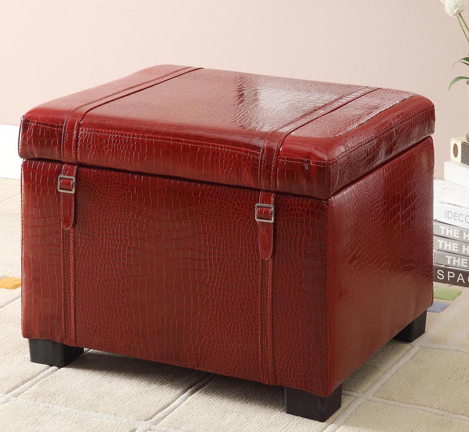 Faux Leather Storage Ottoman In Red Crocodile – Walmart – Walmart Pertaining To Leather Pouf Ottomans (Gallery 20 of 20)
