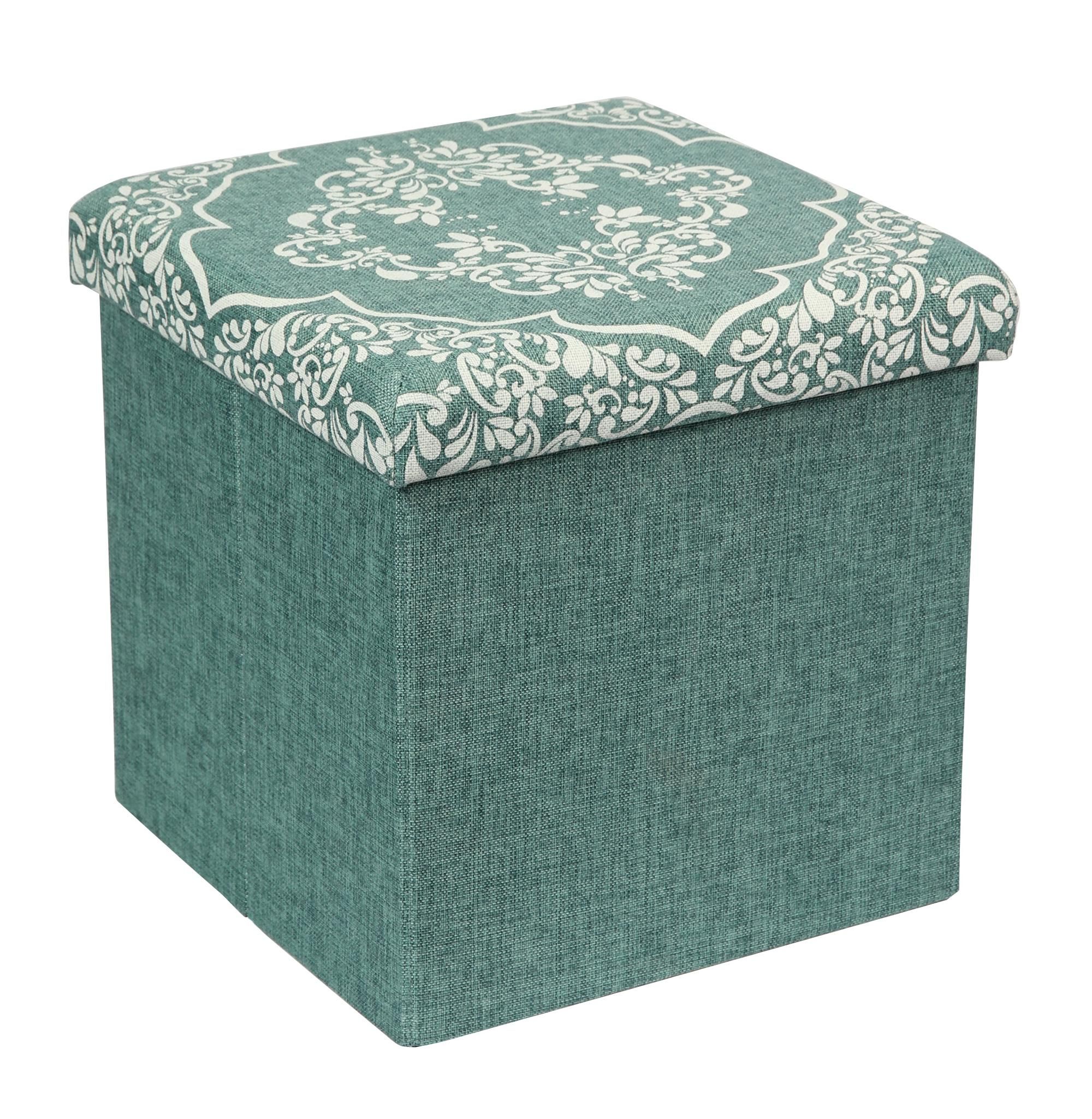 Faux Linen Fabric Printed Foot Rest Pouf Stool Folding Storage Ottoman Inside Fabric Storage Ottomans (Gallery 20 of 20)