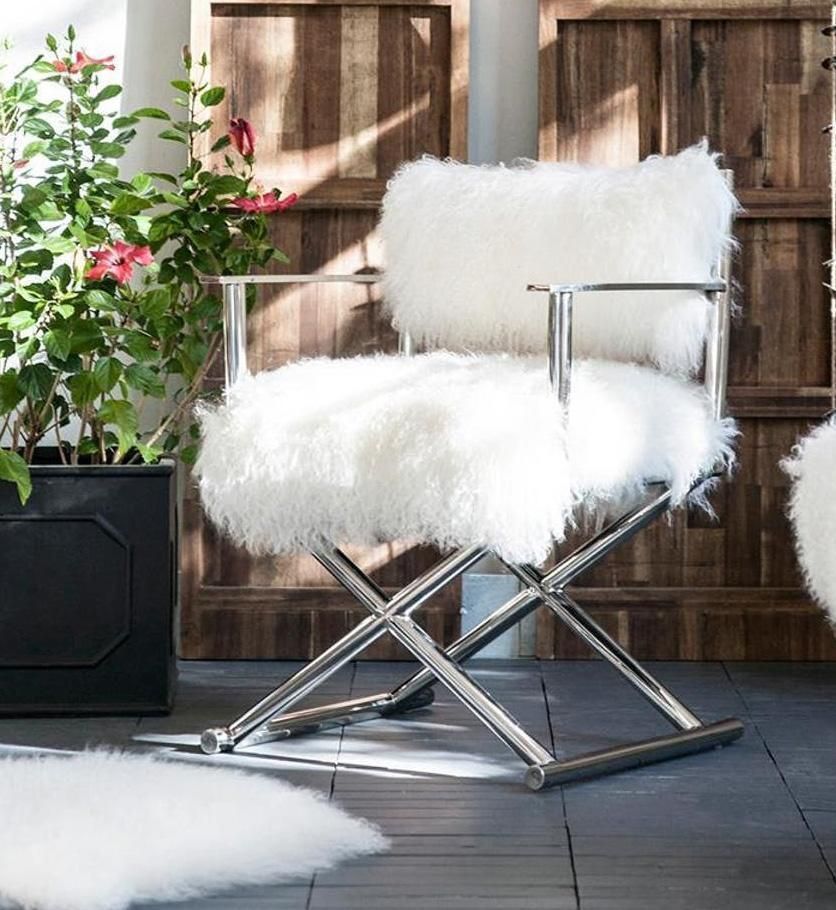Faux Sheepskin Directors Chair – White | Dressing Table With Chair Regarding White Faux Fur Round Accent Stools With Storage (View 2 of 20)