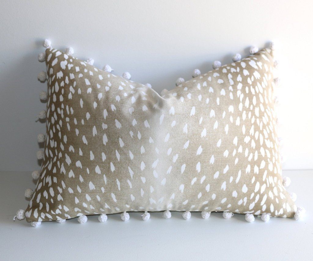Fawn Linen Pillow Cover | Animal Print Pillows, Beige Pillows, Linen Regarding Blue And Beige Ombre Cylinder Pouf Ottomans (View 16 of 20)