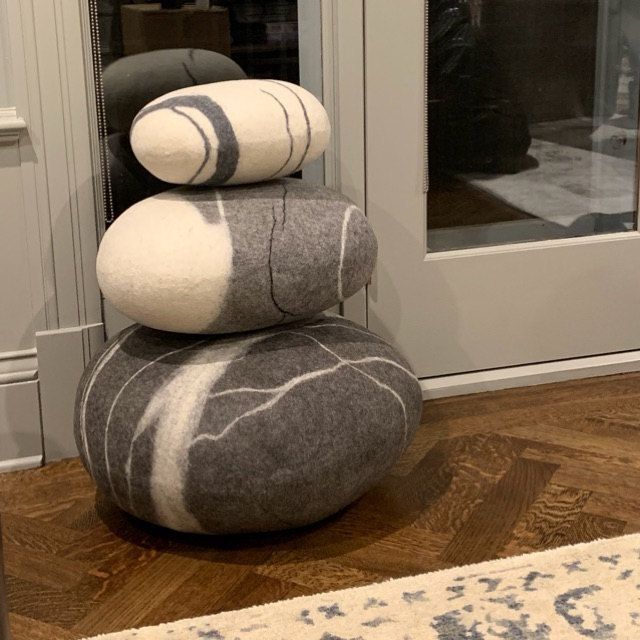 Felt Stone Poufs Or Pillows. Made Of Soft Natural Wool (View 5 of 20)