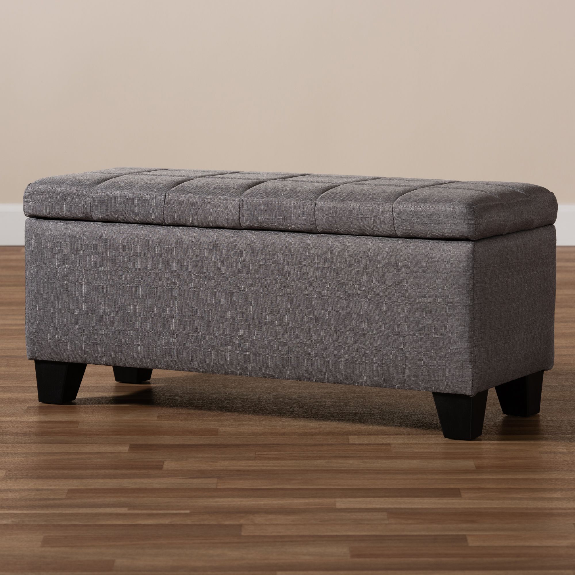 Fera Contemporary Biscuit Tufted Fabric Upholstery 35" Storage Bench Within Fabric Tufted Storage Ottomans (View 6 of 20)