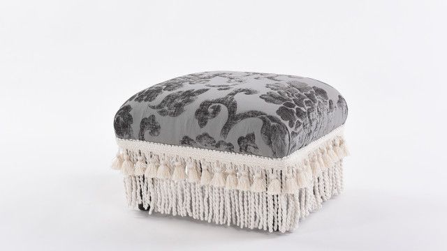 Fiona Tassel Fringe Footstool Ottoman – Traditional – Footstools And For Orange Fabric Round Modern Ottomans With Rope Trim (View 2 of 20)