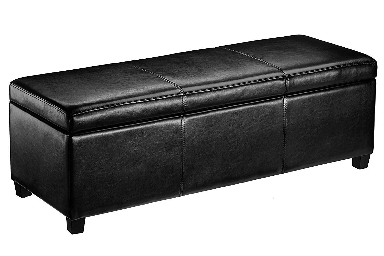 First Hill Madison Rectangular Faux Leather Storage Ottoman Bench Throughout Black Leather Ottomans (View 3 of 20)