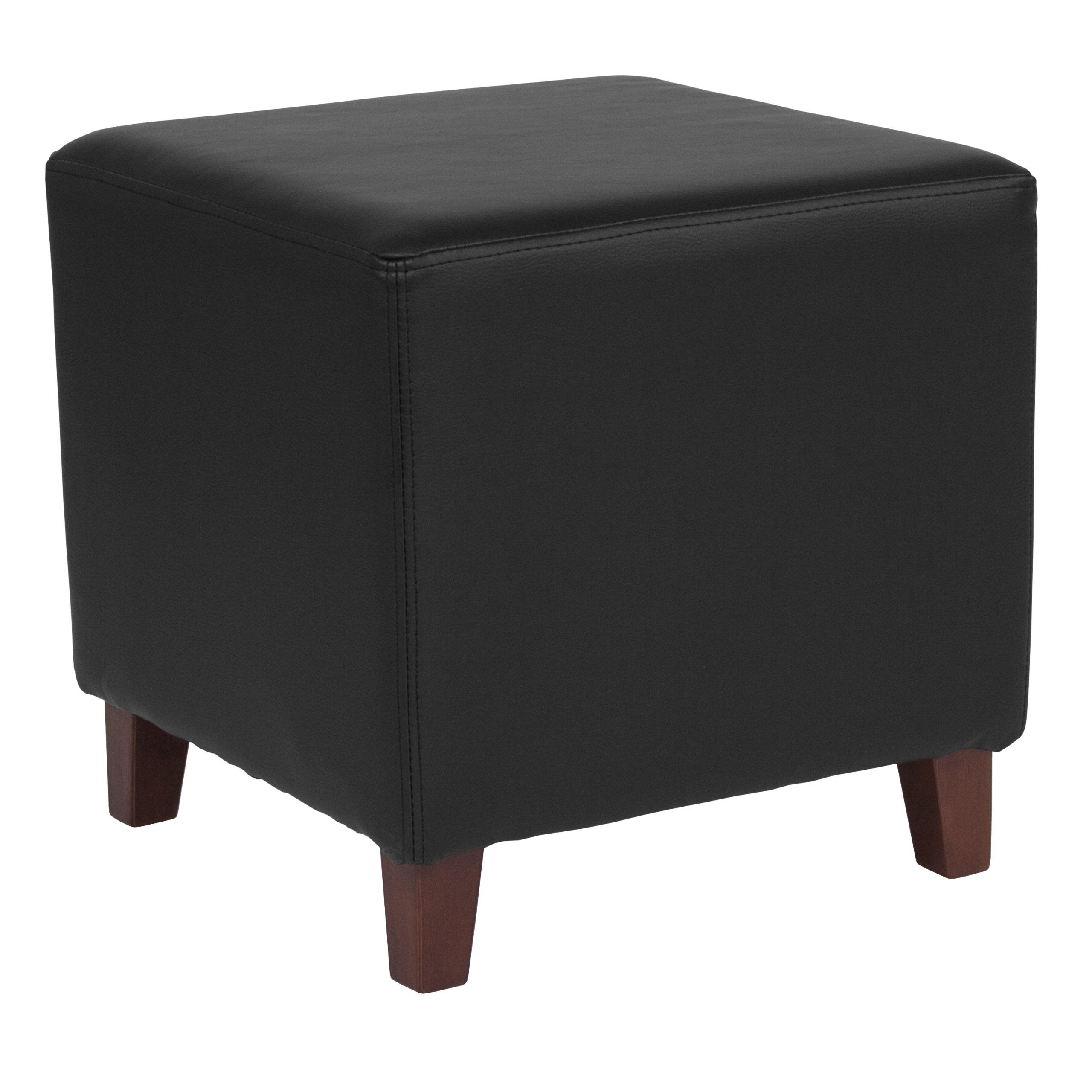 Flash Furniture Taut Upholstered Cube Ottoman Pouf In Black Leathersoft Within Solid Cuboid Pouf Ottomans (View 9 of 20)