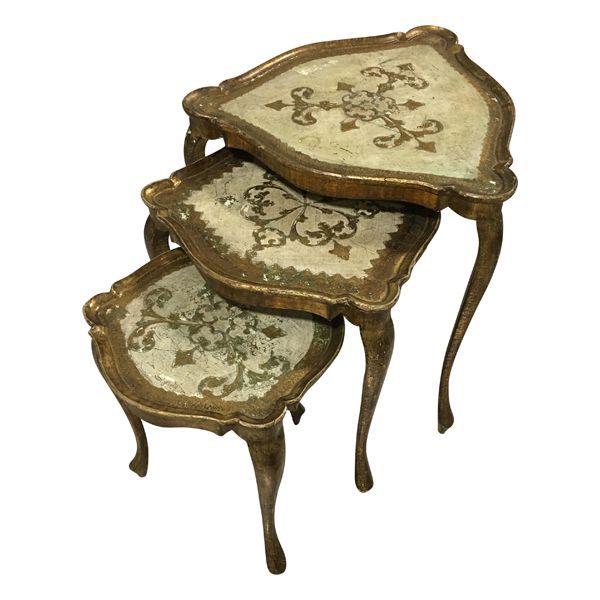 Florentine Nesting – Triangular 2 || Set Of 3 Italian Florentine For Antique Gold Nesting Console Tables (View 15 of 20)