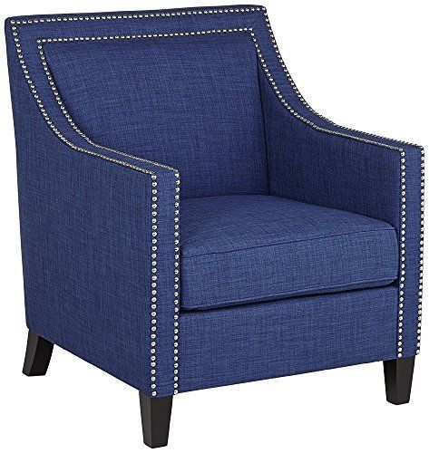 Flynn Navy Blue Upholstered Armchair | ????? ??????, ??????, ?????? With Royal Blue Round Accent Stools With Fringe Trim (View 12 of 20)