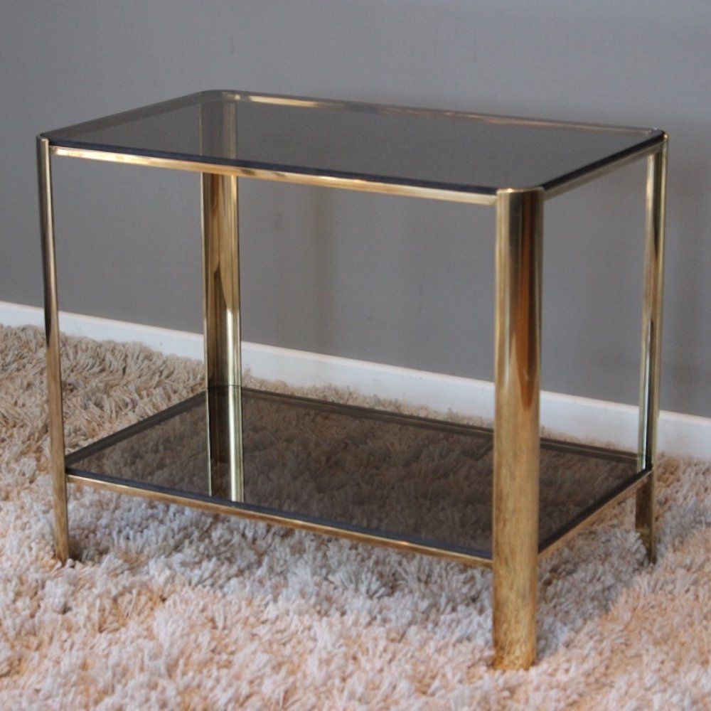 For Sale: Vintage Bronze & Smoked Glass Console Tablejacques Quinet Inside Brass Smoked Glass Console Tables (View 10 of 20)