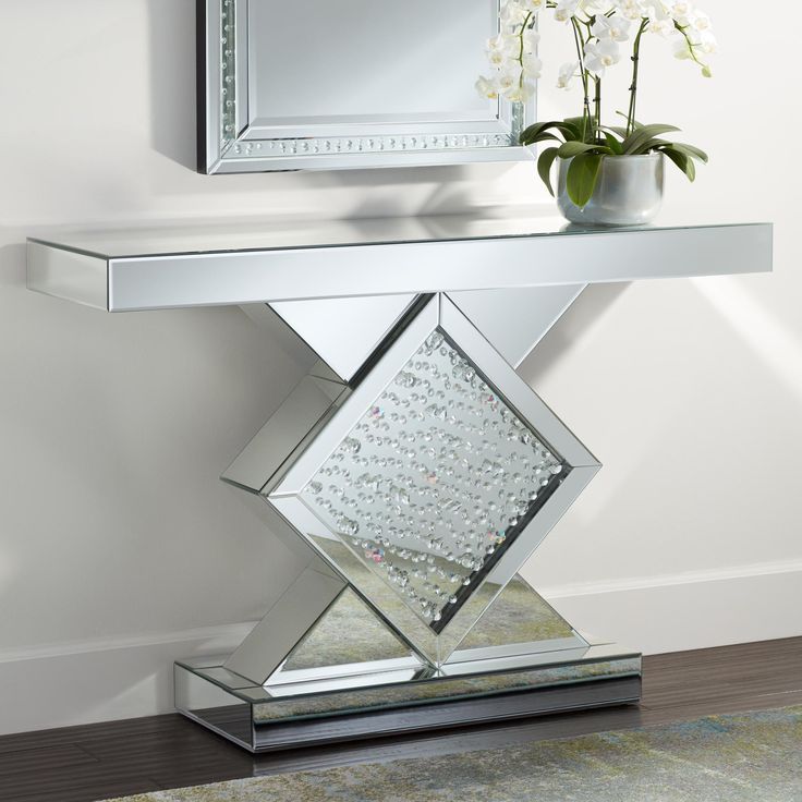 Fostoria 46 1/2" Wide Silver Mirror Crystal Console Table | Console Intended For Silver Mirror And Chrome Console Tables (View 11 of 20)