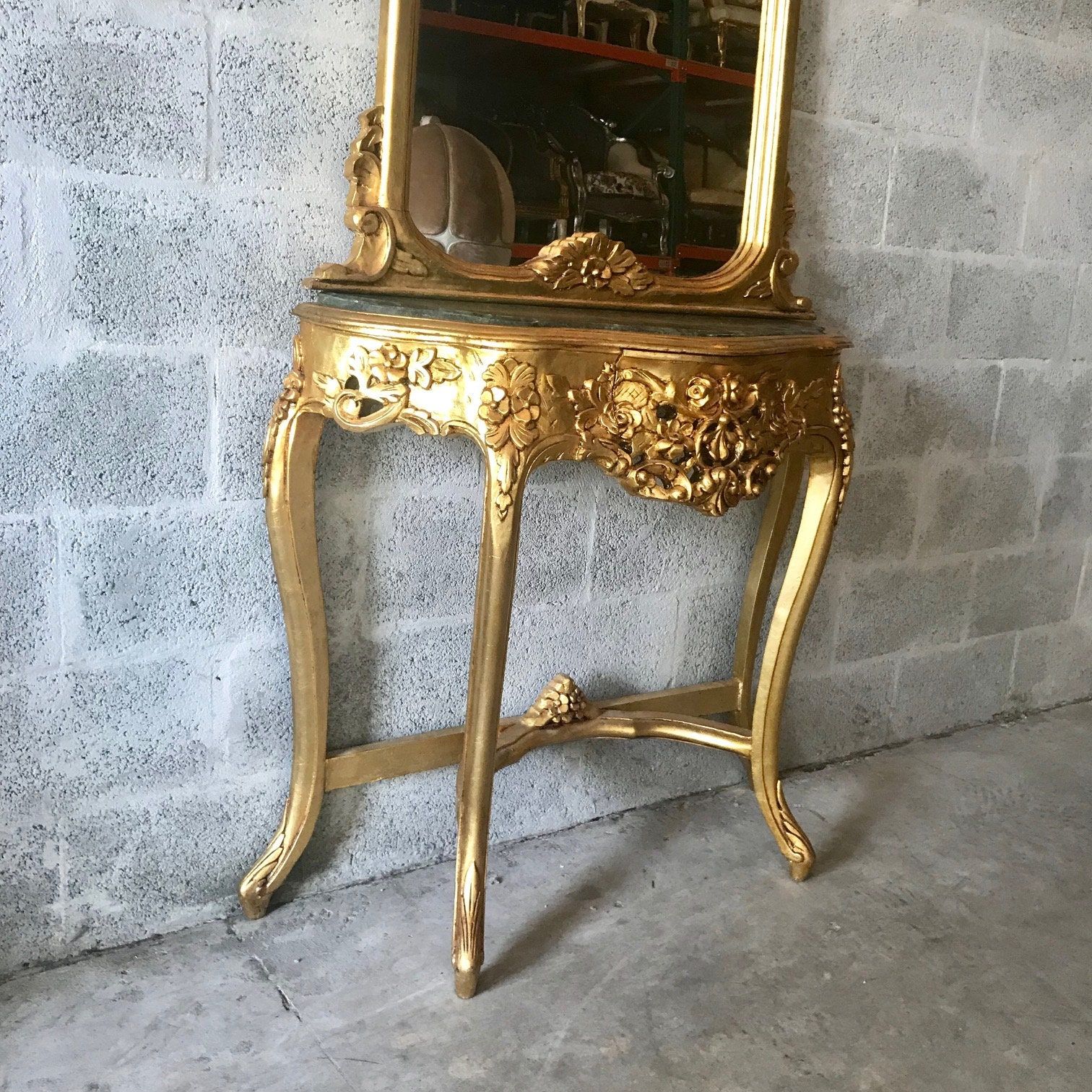 French Console French Furniture Baroque Table 87h X 36w Rococo Console With Regard To Antiqued Gold Leaf Console Tables (View 15 of 20)