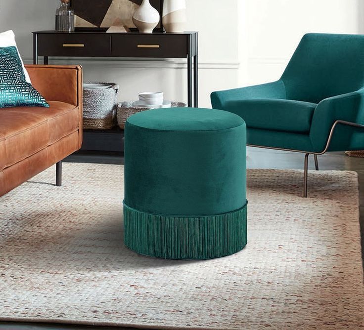 Fringe Velvet Ottoman Teal – Google Search In 2020 | Round Storage For Textured Green Round Pouf Ottomans (View 12 of 20)