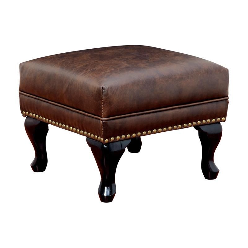 Furniture Of America Ardell Faux Leather Cocktail Ottoman In Rustic Regarding Brown Faux Leather Tufted Round Wood Ottomans (Gallery 19 of 20)