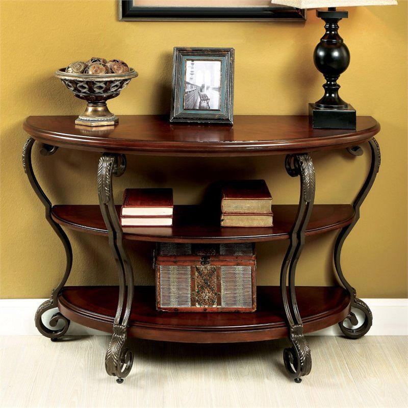 Furniture Of America Azea Traditional Wood 2 Shelf Console Table Brown With 2 Shelf Console Tables (View 11 of 20)