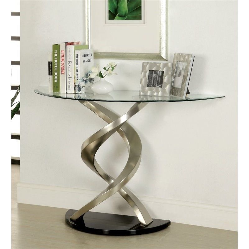 Furniture Of America Crook Stainless Steel Console Table In Satin For Stainless Steel Console Tables (View 1 of 20)