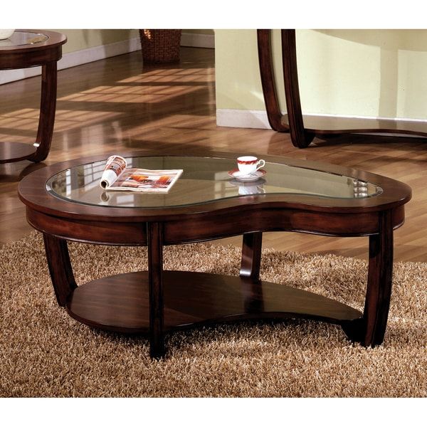 Furniture Of America Curve Dark Cherry Glass Top Coffee Table – Free In Espresso Wood And Glass Top Console Tables (View 9 of 20)