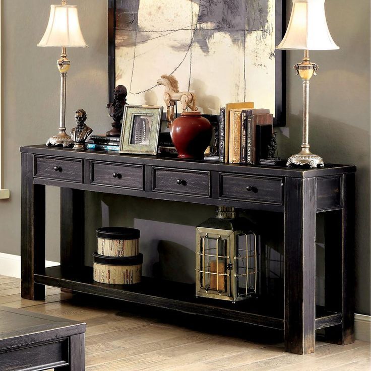 Furniture Of America Jerry Antique Black 4 Drawer Sofa Table Idf 4327s Pertaining To Vintage Coal Console Tables (Gallery 19 of 20)