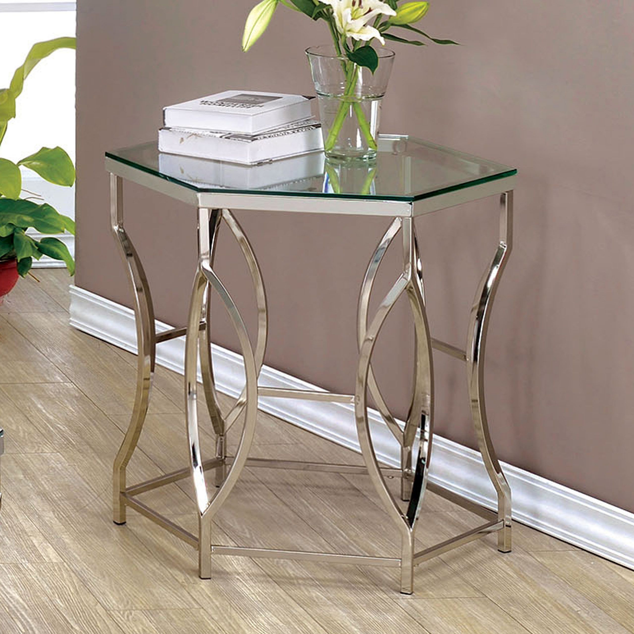 Furniture Of America Joslyn Contemporary Glass Top End Table, Chrome Within Chrome And Glass Modern Console Tables (View 1 of 20)