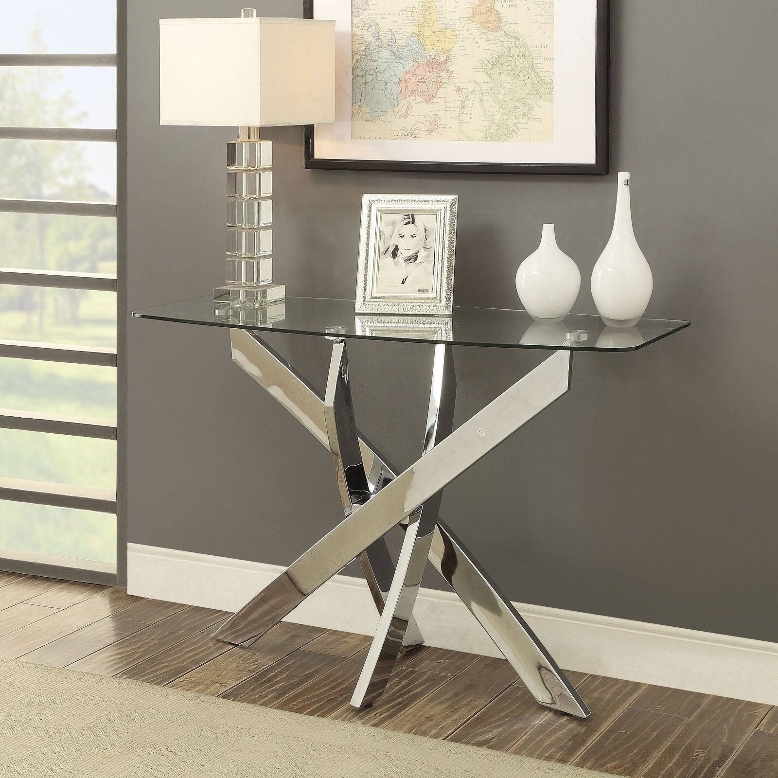 Furniture Of America Myron Contemporary Style Chrome Base Sofa Table Pertaining To Chrome And Glass Modern Console Tables (View 2 of 20)