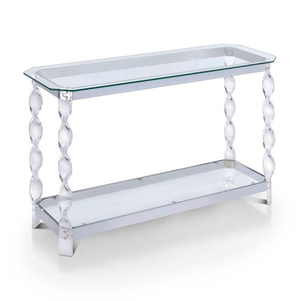 Furniture Of America Nury Contemporary Chrome Glass Top Sofa Table With Chrome And Glass Modern Console Tables (View 11 of 20)
