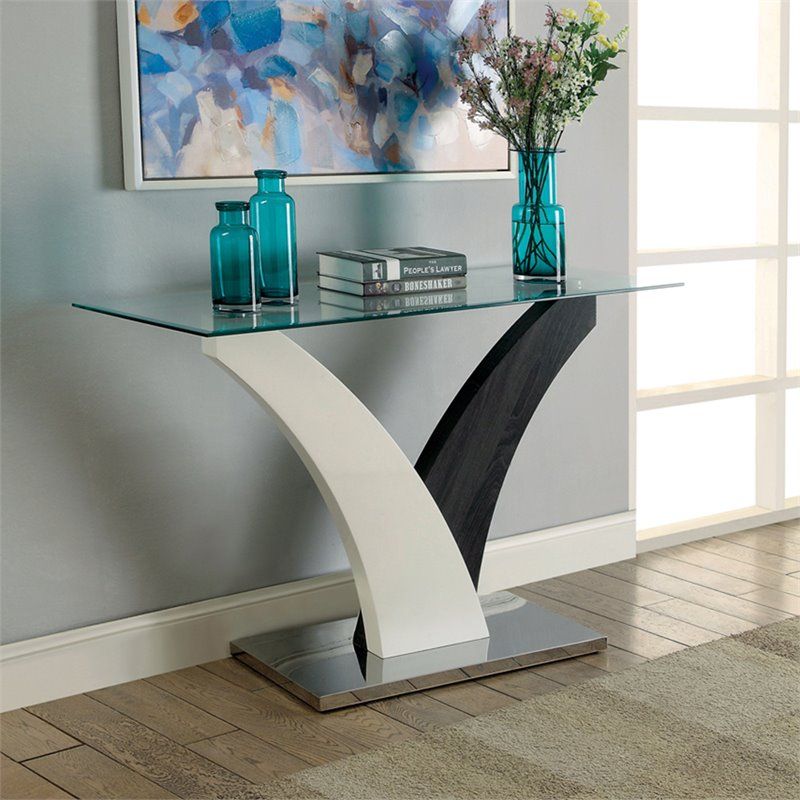 Furniture Of America Tri Glass Top Console Table In White And Dark Gray Pertaining To Gray And Black Console Tables (View 9 of 20)