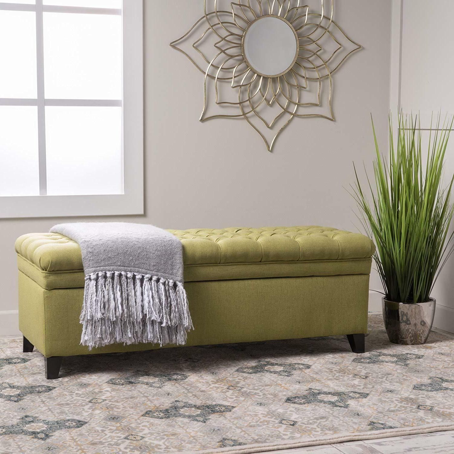 Furniture Tufted Fabric Storage Ottoman Bench For Living Throughout Fabric Tufted Storage Ottomans (View 8 of 20)